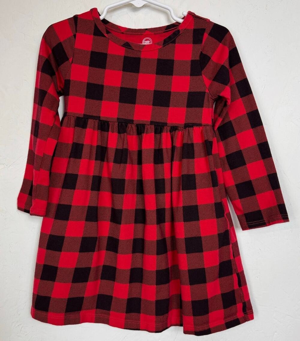 Wonder Nation Red & Black Long Sleeve Knee Length Dress Girl's 3t